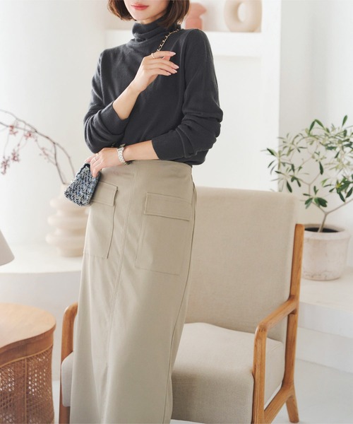 KOBE LETTUCE（コウベレタス）の「[ 選べるサイズ/丈 ] 走れるストレッチカーゴ風スカート（スカート・レディース・ブラック/ベージュ/カーキ/ブルー系/チャコール/ネイビー/アイボリー系・M/L/M1/L1）」の12枚目の写真