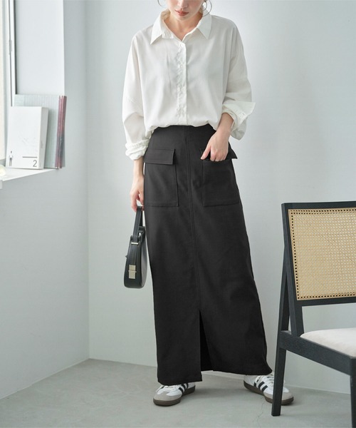 KOBE LETTUCE（コウベレタス）の「[ 選べるサイズ/丈 ] 走れるストレッチカーゴ風スカート（スカート・レディース・ブラック/ベージュ/カーキ/ブルー系/チャコール/ネイビー/アイボリー系・M/L/M1/L1）」の8枚目の写真