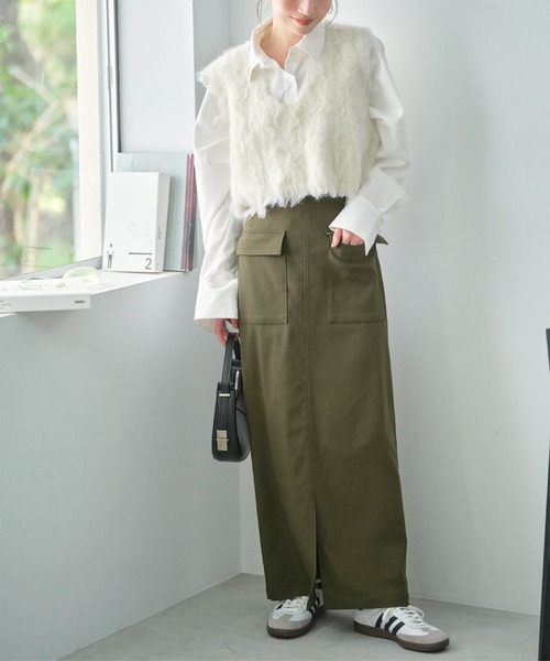 KOBE LETTUCE（コウベレタス）の「[ 選べるサイズ/丈 ] 走れるストレッチカーゴ風スカート（スカート・レディース・ブラック/ベージュ/カーキ/ブルー系/チャコール/ネイビー/アイボリー系・M/L/M1/L1）」の15枚目の写真