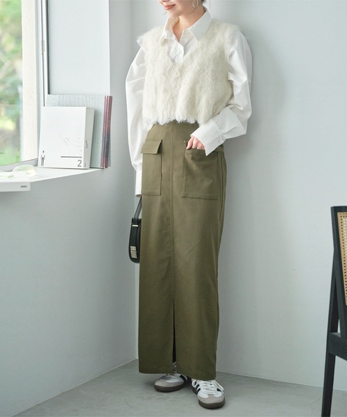 KOBE LETTUCE（コウベレタス）の「[ 選べるサイズ/丈 ] 走れるストレッチカーゴ風スカート（スカート・レディース・ブラック/ベージュ/カーキ/ブルー系/チャコール/ネイビー/アイボリー系・M/L/M1/L1）」の17枚目の写真