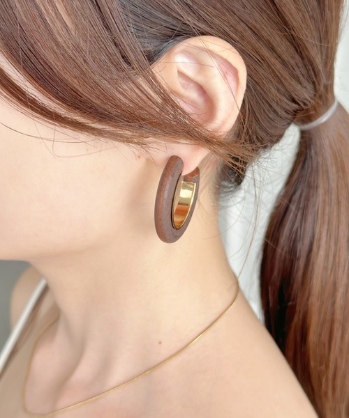 セール】ウッドデザインフープピアス-wood design hoop pierce