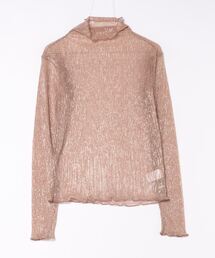 ラメプリーツシアータートルネックトップス