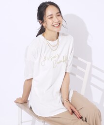 DRESKIP | 【洗える/UV】大人のこなれ感 ぷっくりラメロゴTシャツ(Tシャツ/カットソー)