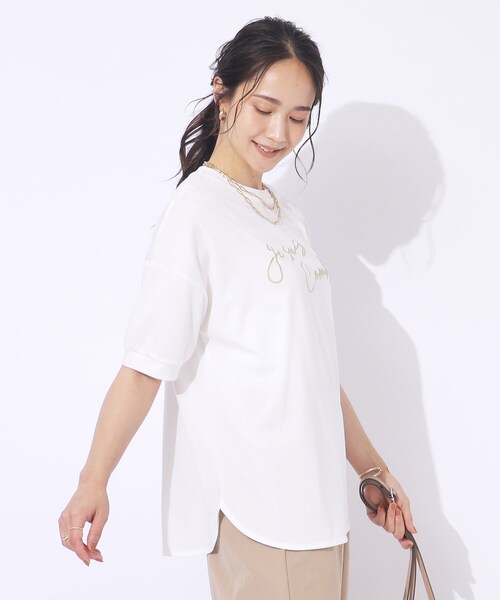 DRESKIP(ドレスキップ)の「【洗える/UV】大人のこなれ感 ぷっくりラメロゴTシャツ(Tシャツ/カットソー・レディース・オフホワイト/チャコールグレー/ライトベージュ/ベビーピンク・02/03/04)」の14枚目の写真