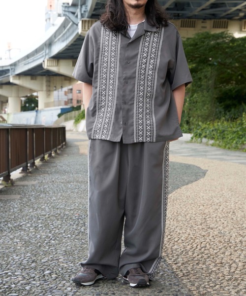 NO NEED（ノーニード）の「キューバ刺繍 リラックスワイドパンツ /セットアップ可能（その他パンツ・メンズ・グレー/ベージュ/ネイビー・ﾌﾘ-）」の7枚目の写真