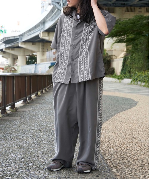 NO NEED（ノーニード）の「キューバ刺繍 リラックスワイドパンツ /セットアップ可能（その他パンツ・メンズ・グレー/ベージュ/ネイビー・ﾌﾘ-）」の8枚目の写真