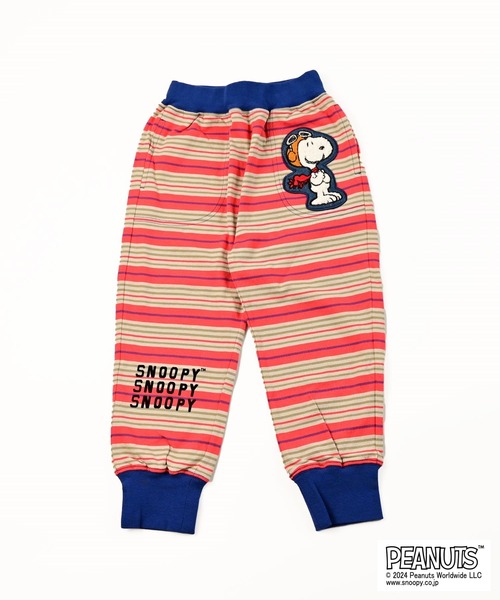 BIG FIELD（ビッグフィールド）の「【PEANUTS】スヌーピー/ワッペンボーダーパンツ（その他パンツ・キッズ・ブラウン/レッド・70/80/90/95/100/110/120/130/140/150）」の2枚目の写真