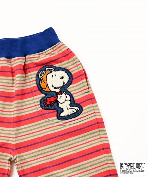 BIG FIELD（ビッグフィールド）の「【PEANUTS】スヌーピー/ワッペンボーダーパンツ（その他パンツ・キッズ・ブラウン/レッド・70/80/90/95/100/110/120/130/140/150）」の4枚目の写真
