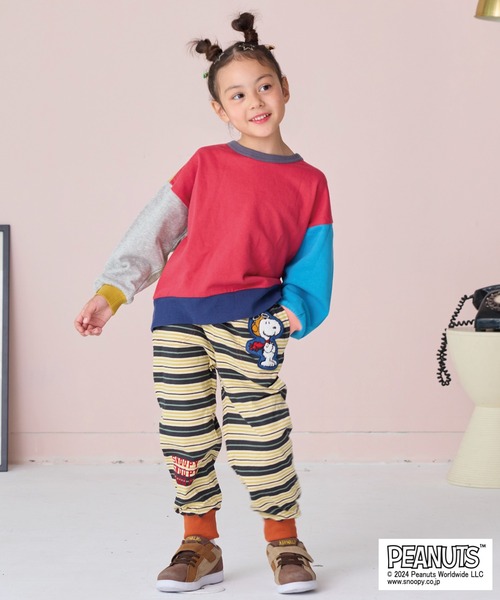 BIG FIELD（ビッグフィールド）の「【PEANUTS】スヌーピー/ワッペンボーダーパンツ（その他パンツ・キッズ・ブラウン/レッド・70/80/90/95/100/110/120/130/140/150）」の11枚目の写真