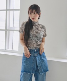 《unnome》ニュアンス柄ハイネックシアーTシャツ