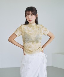 《unnome》ニュアンス柄ハイネックシアーTシャツ