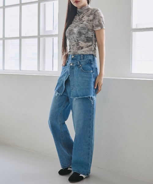 nemne store(ネンネストア)の「《unnome》ニュアンス柄ハイネックシアーTシャツ(Tシャツ/カットソー・レディース・グレー/イエロー・フリー)」の9枚目の写真