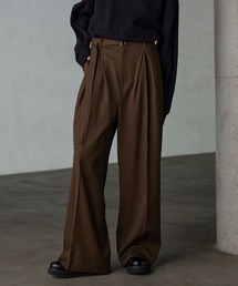 【SERACE】Wide straight wool like belted slacks / ワイドストレートウールライクベルテッドスラックス