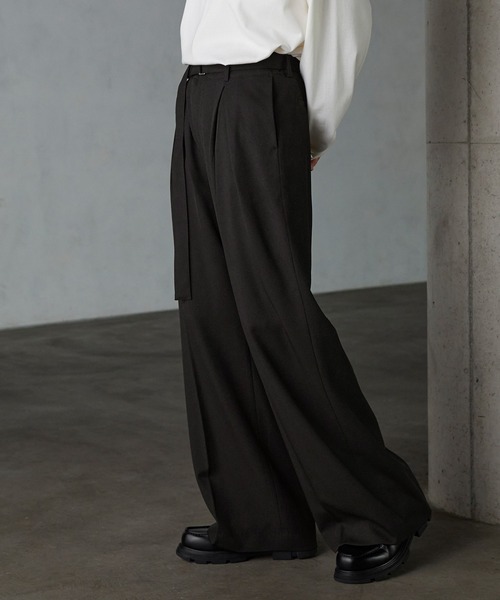 SERACE】Wide straight wool like belted slacks / ワイドストレート