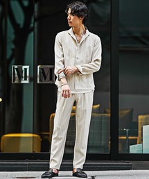 カッタウェイカラー長袖シャツセットアップ メンズ 上下セット テーパードスラックス 春服