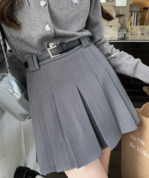 セール】ベルトループ付きミニ丈プリーツスカート（スカート