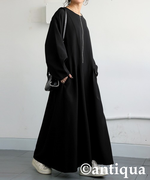 antiqua(アンティカ)の「ジップワンピース(ワンピース・レディース・ブラック/ブルーグリーン・P/R)」の3枚目の写真