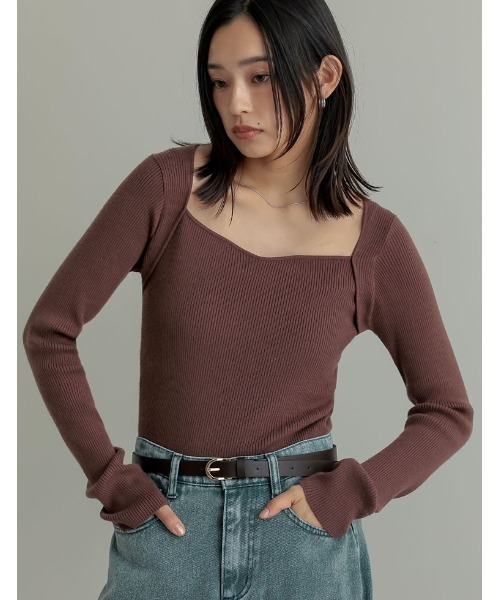 Re:EDIT(リエディ)の「ハートネックニットトップス(ニット/セーター・レディース・ダークブラウン/ブラック/アイボリー/カーキ/チャコールグレー/イエロー/グリーン・MEDIUM/LARGE)」の9枚目の写真