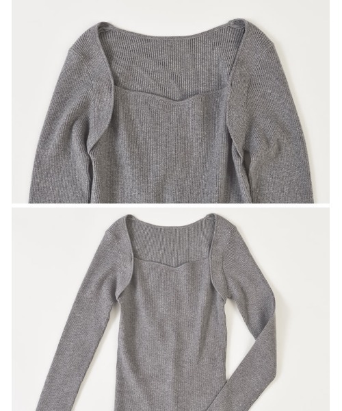 Re:EDIT(リエディ)の「ハートネックニットトップス(ニット/セーター・レディース・ダークブラウン/ブラック/アイボリー/カーキ/チャコールグレー/イエロー/グリーン・MEDIUM/LARGE)」の12枚目の写真