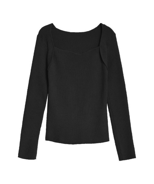 Re:EDIT(リエディ)の「ハートネックニットトップス(ニット/セーター・レディース・ダークブラウン/ブラック/アイボリー/カーキ/チャコールグレー/イエロー/グリーン・MEDIUM/LARGE)」の14枚目の写真