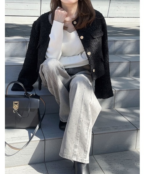 Re:EDIT(リエディ)の「ハートネックニットトップス(ニット/セーター・レディース・ダークブラウン/ブラック/アイボリー/カーキ/チャコールグレー/イエロー/グリーン・MEDIUM/LARGE)」の21枚目の写真