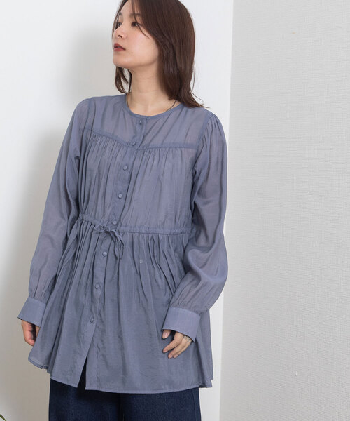 POU DOU DOU(プードゥドゥ)の「切り替えギャザーチュニックブラウス(シャツ/ブラウス・レディース・オフホワイト/モカ/ネイビー・M)」の12枚目の写真