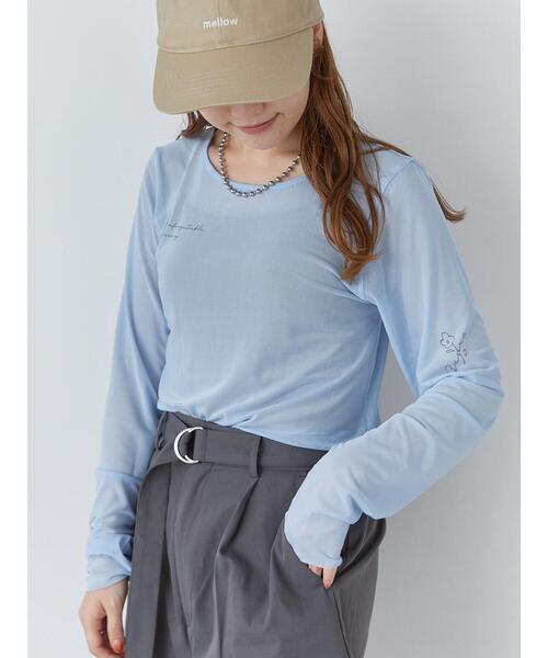 ehka sopo(エヘカソポ)の「プリントシアーカットソー(Tシャツ/カットソー・レディース・キナリ/ピンク/サックスブルー・F)」の1枚目の写真