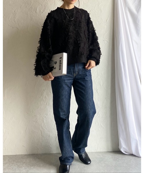 She's Closet(シーズクローゼット)の「ウェーブ柄長袖ボリュームスリーブミックスフリンジジャガードニット(ニット/セーター・レディース・ブラック/アイボリー/ブラックミックス/ネイビー/ブラウン/グレー・FREE)」の16枚目の写真