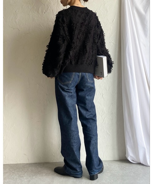 She's Closet(シーズクローゼット)の「ウェーブ柄長袖ボリュームスリーブミックスフリンジジャガードニット(ニット/セーター・レディース・ブラック/アイボリー/ブラックミックス/ネイビー/ブラウン/グレー・FREE)」の17枚目の写真