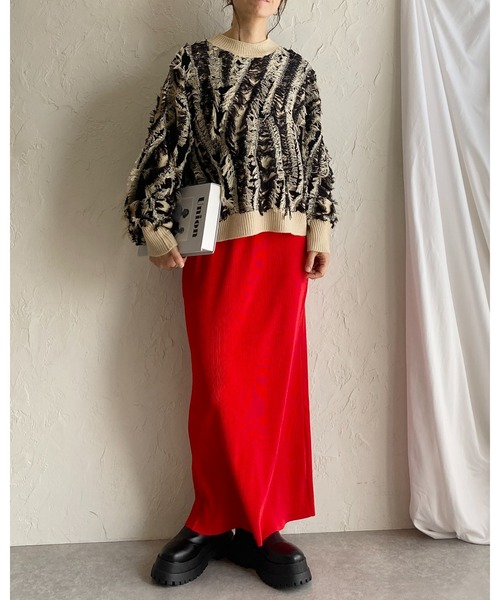 She's Closet(シーズクローゼット)の「ウェーブ柄長袖ボリュームスリーブミックスフリンジジャガードニット(ニット/セーター・レディース・ブラック/アイボリー/ブラックミックス/ネイビー/ブラウン/グレー・FREE)」の19枚目の写真