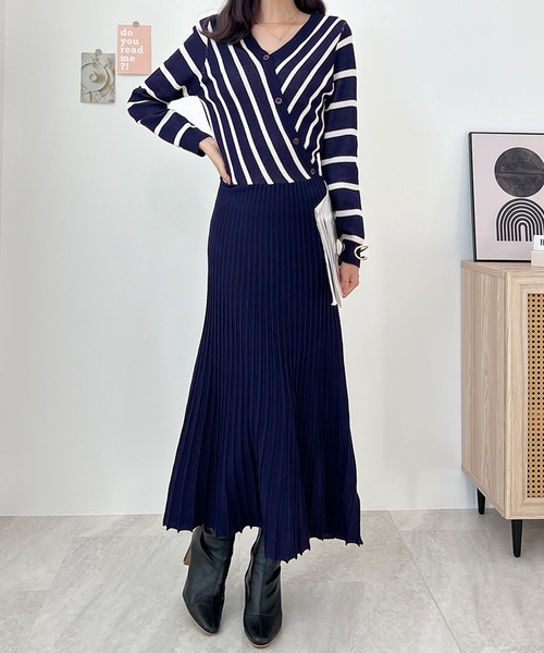 CELFORD】ストライプ カシュクール ワンピース CELFORD ストライプ  