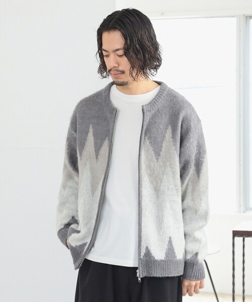 B:MING by BEAMS（ビーミングバイビームス）の「5ゲージ ジャカード フルジップ ニット（ニット/セーター・メンズ・グレー/ブラウン・S/M/L/XL）」の2枚目の写真