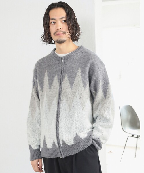 B:MING by BEAMS（ビーミングバイビームス）の「5ゲージ ジャカード フルジップ ニット（ニット/セーター・メンズ・グレー/ブラウン・S/M/L/XL）」の7枚目の写真