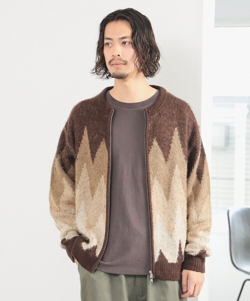 B:MING by BEAMS（ビーミングバイビームス）の「5ゲージ ジャカード フルジップ ニット（ニット/セーター・メンズ・グレー/ブラウン・S/M/L/XL）」の12枚目の写真