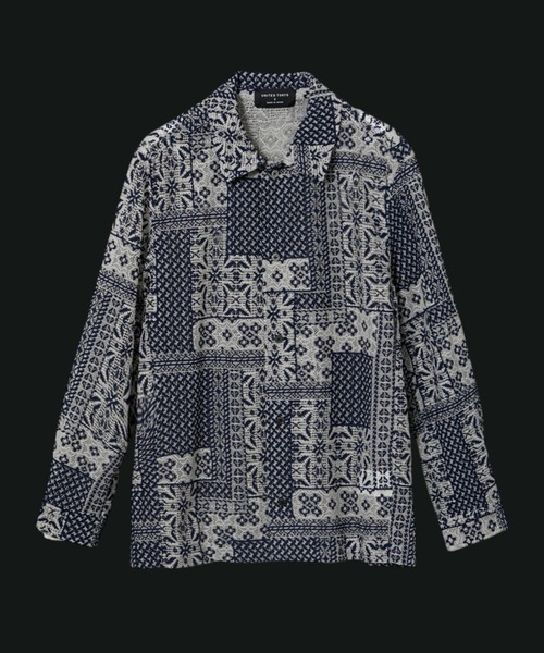 UNITED TOKYO(ユナイテッドトウキョウ)の「【残りわずか】パッチワークレースシャツ L/S |夏服/通気性/ドライタッチ(シャツ/ブラウス・メンズ・ネイビー/アイボリー/ブラック・1/2)」の3枚目の写真