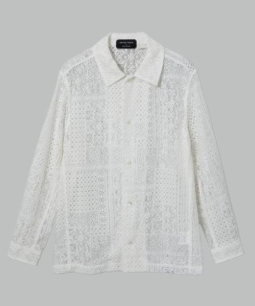 UNITED TOKYO(ユナイテッドトウキョウ)の「【残りわずか】パッチワークレースシャツ L/S |夏服/通気性/ドライタッチ(シャツ/ブラウス・メンズ・ネイビー/アイボリー/ブラック・1/2)」の2枚目の写真