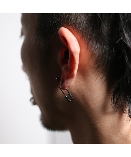 安全ピン ブラック ダイヤモンド ピアス M シルバー925 メンズ