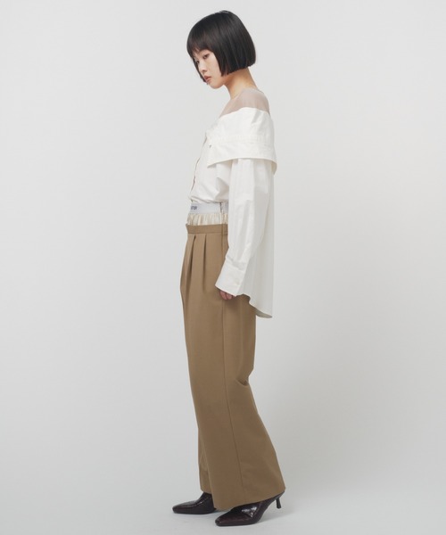 THINGS THAT MATTER（シングス ザット マター）の「T/W LAYERED PANTS/ TWレイヤードパンツ（スラックス・レディース・ブラック/ベージュ/ストライプ・1/2）」の5枚目の写真