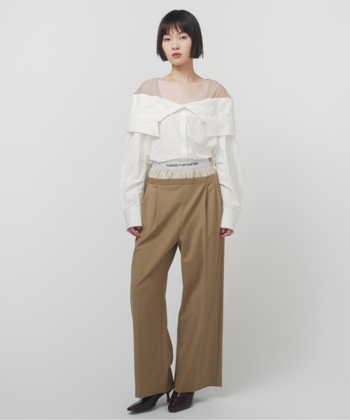 THINGS THAT MATTER（シングス ザット マター）の「T/W LAYERED PANTS/ TWレイヤードパンツ（スラックス・レディース・ブラック/ベージュ/ストライプ・1/2）」の4枚目の写真