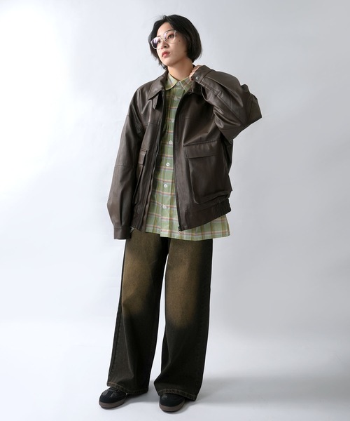 セール】Vintage-like synthetic leather A-2 jacket