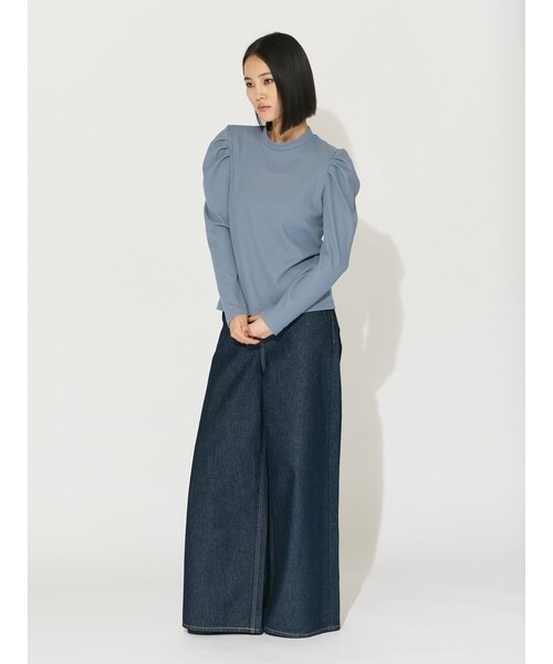 MIDIUMISOLID（ミディウミソリッド）の「MIDIUMISOLID for Ladies パワーショルダーリブプルオーバー（Tシャツ/カットソー・レディース・オフホワイト/ブラック/ライトブルー・FREE）」の14枚目の写真
