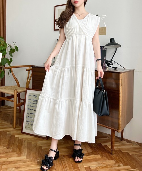 極美品♡イデアルーチェ コットンティアードワンピース ギンガム 2way リボン MAISON DE THERESE ワンピース 前後2wayギンガムチェックロング