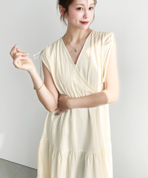 24SS✨ヒューマンウーマン コットンワッシャー2WAYジレセットワンピース ヒューマンウーマン human woman コットンウェザーワッシャー