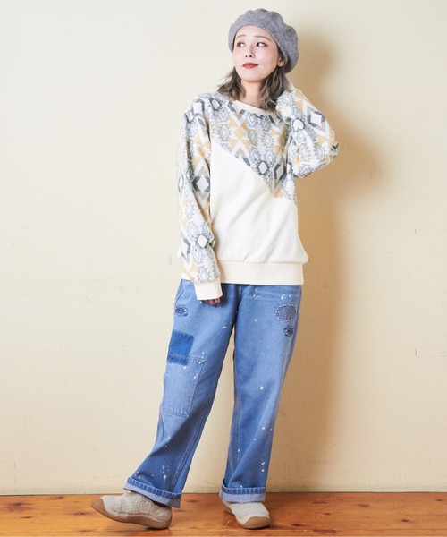 【セール】スウェット×ジャガードクルーネックプルオーバー（スウェット）｜CUBE SUGAR（キューブシュガー）