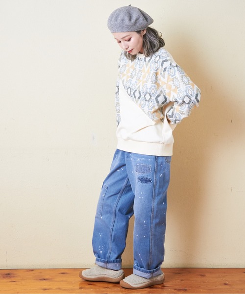 【セール】スウェット×ジャガードクルーネックプルオーバー（スウェット）｜CUBE SUGAR（キューブシュガー）