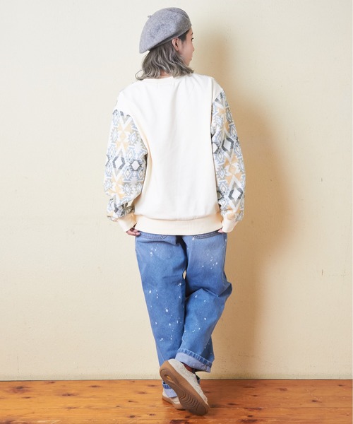 【セール】スウェット×ジャガードクルーネックプルオーバー（スウェット）｜CUBE SUGAR（キューブシュガー）