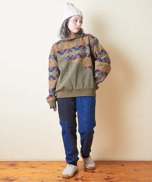 【セール】スウェット×ジャガードクルーネックプルオーバー（スウェット）｜CUBE SUGAR（キューブシュガー）