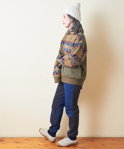 【セール】スウェット×ジャガードクルーネックプルオーバー（スウェット）｜CUBE SUGAR（キューブシュガー）