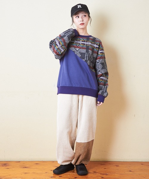 【セール】スウェット×ジャガードクルーネックプルオーバー（スウェット）｜CUBE SUGAR（キューブシュガー）