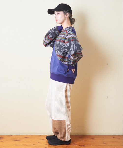 【セール】スウェット×ジャガードクルーネックプルオーバー（スウェット）｜CUBE SUGAR（キューブシュガー）